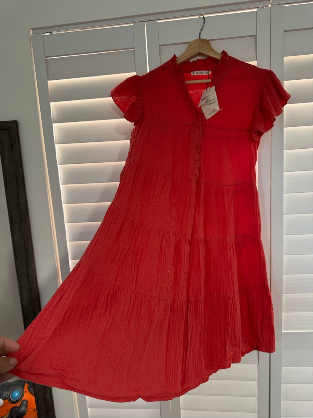 Lemon Red Ruffle-Sleeve Button-Front Dress - Picture 4 of 5